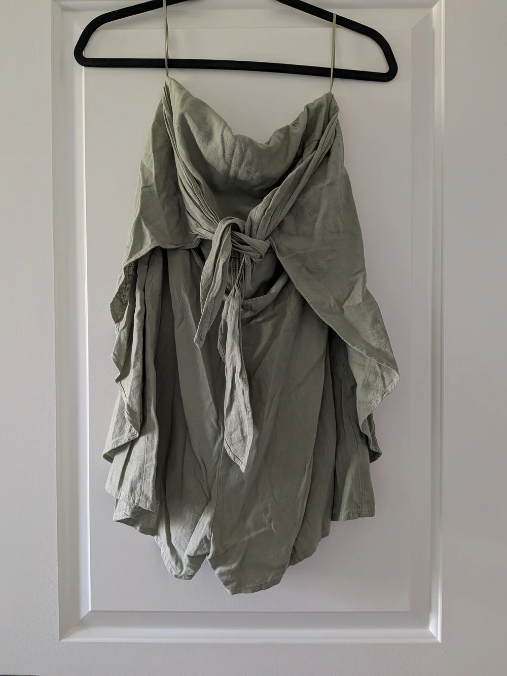 Zara Olive Green Linen-Blend Tie Back Romper